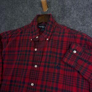 Ralph Lauren Button Down Mens L Red Plaid Blake Cotton Long Sleeve Shirt Preppy